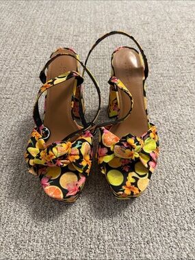 ASOS Black Floral Citrus Knot Slingback Platform Heels